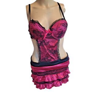 Native Intimates Hot Pink And Black Lace Goth Maid Outfit Size 34B